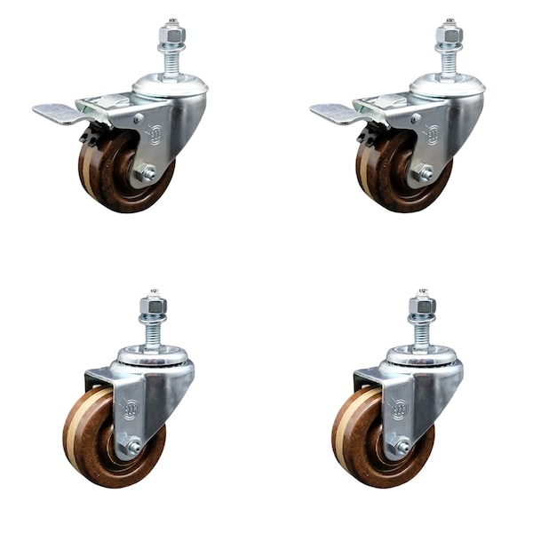Service Caster 3 Inch SS High Temp Phenolic 1/2 Inch Threaded Stem Caster Total Lock Brake, 2PK SCC-SSTSTTL20S314-PHSHT-121315-2-S2 - main